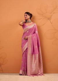 Pink Zari Weaving Handloom Tusser Saree