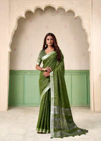 Pista Green Ikat Woven Linen Silk Saree