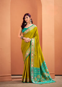 Pista Green Patola Style Motifs Patola Silk Saree