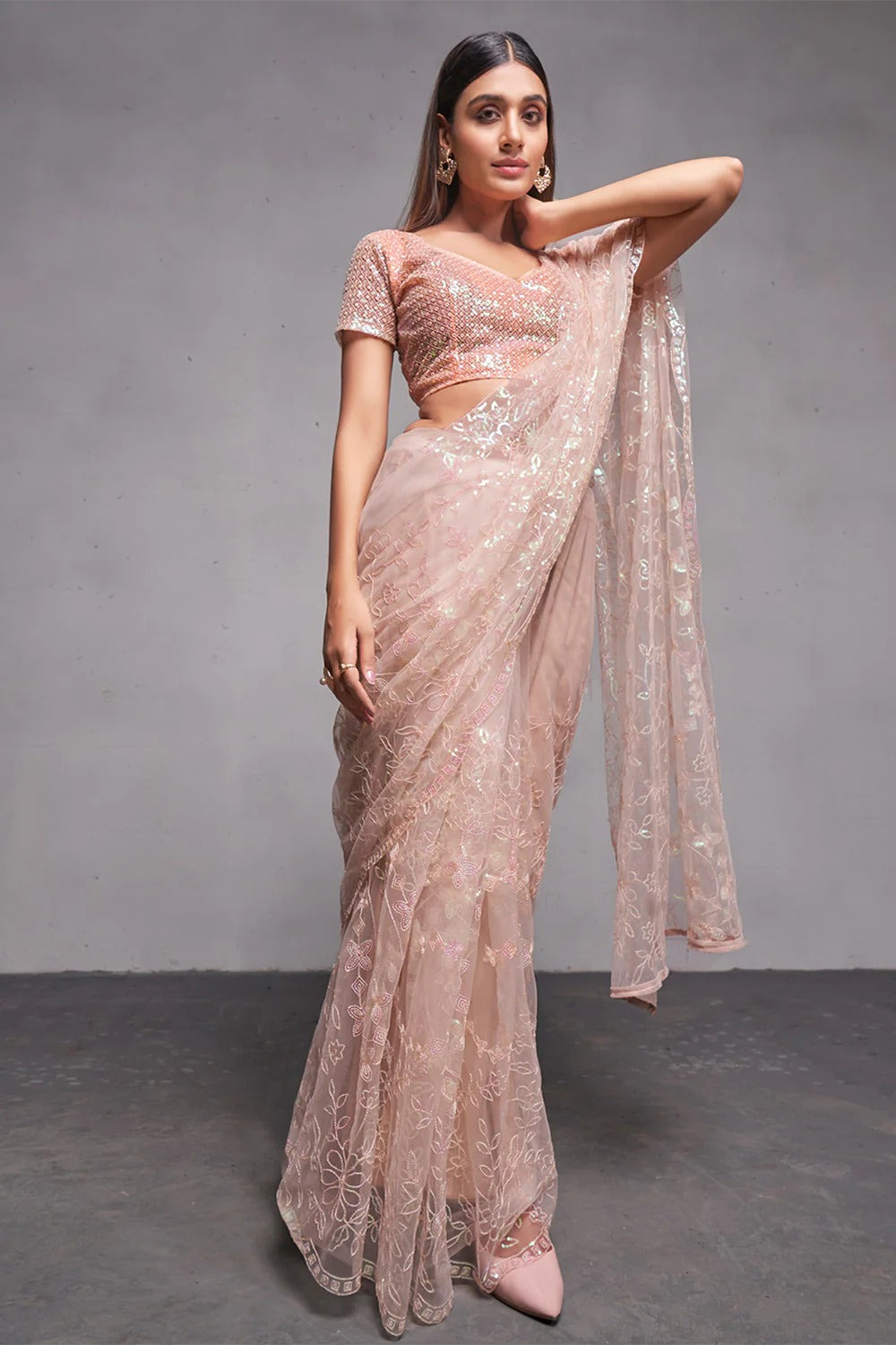 Elegant Soft Net Saree with Sequance Embroidery Work