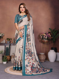 Rama Blue & Beige Kalamkari Print Mul Cotton