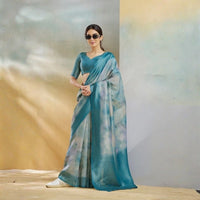 Rama Blue Pista Handloom Weaving Silk Saree