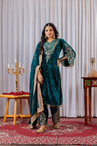 Rama Blue Sequins Embroidery Work Viscose Velvet Suit