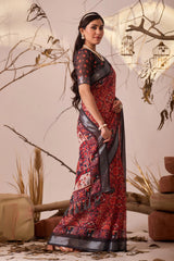 Woman in a traditional saree with a decorative background