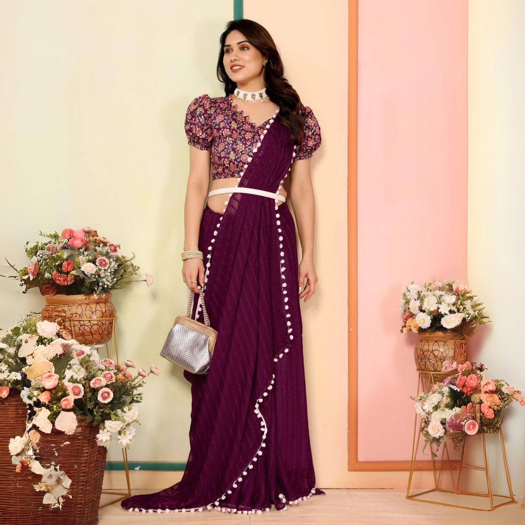 Soft Georgette Saree with Elegant Pum-pum Lace Design