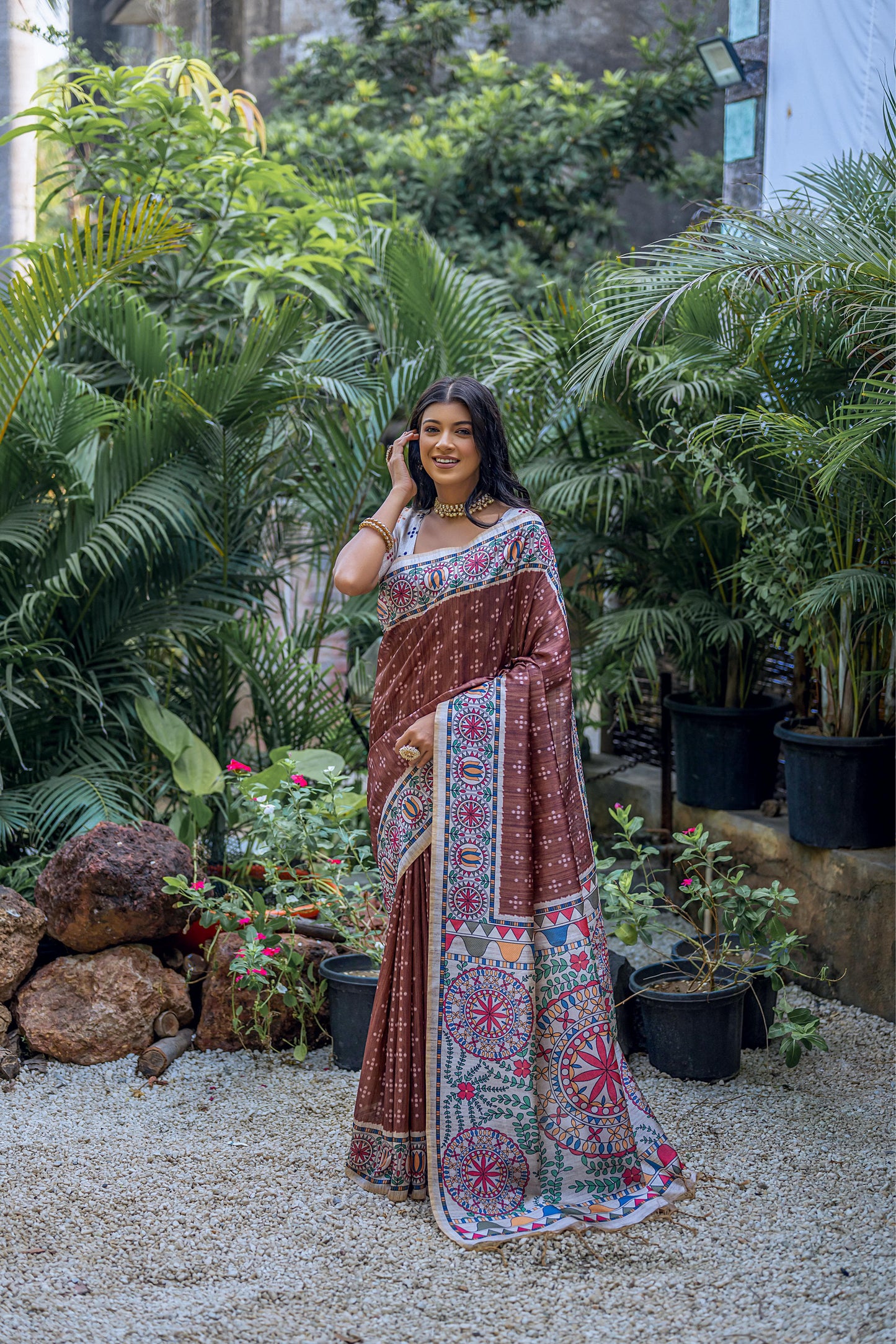 Soft Tussar Silk Saree with Exquisite Madhubani Printed Pallu