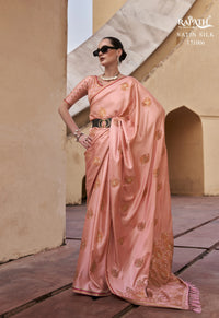 Soft Peach Copper Zari Weaving Copper Zari Weaving Saree