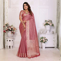 Soft Pink Gold Zari Weaving Soft Organza Banarasi Silk Saree