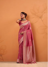 Soft Pink Zari Weaving Handloom Tusser Saree