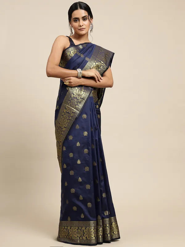 Sophisticated-Blue-Lichi-Silk-Saree-with-Golden-Jacquard-Work