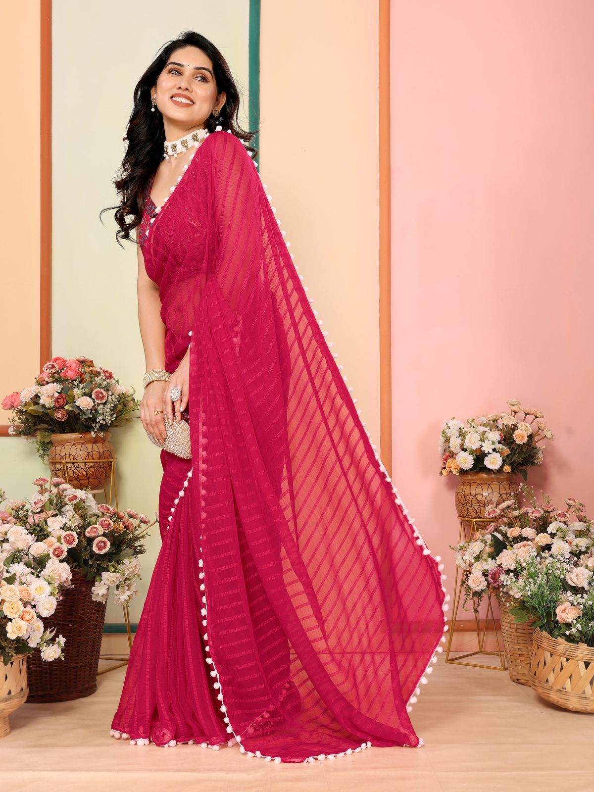 Stunning Soft Georgette Saree with Pumpum Lace