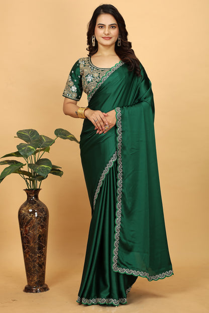 Stylish Satin Saree with Beautiful Lace Work – Premium Ethnic Attire