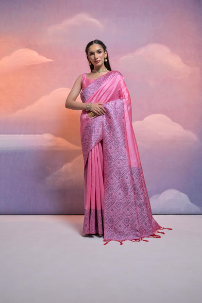 Traditional Soft Banglori Handloom Raw Silk Saree with Warli-Inspired