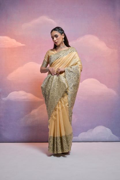 Traditional Soft Banglori Handloom Raw Silk Saree with Warli