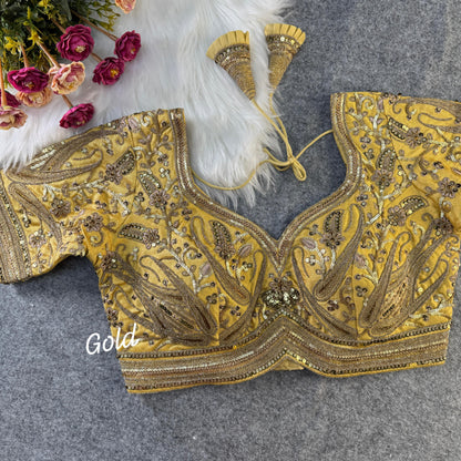 Traditional Yellow Italian Silk Blouse – Heavy Stitching