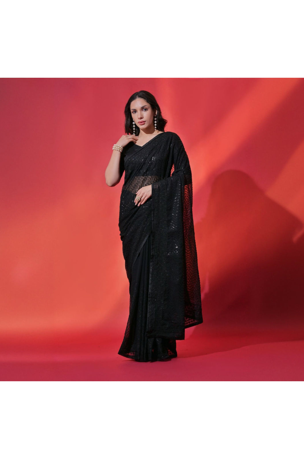 Georgette Sequence Embroidery Saree