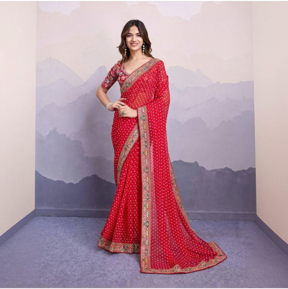 Georgette Sakhi Bandhej Saree