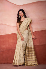 Beige Zari Weaving Cotton Saree