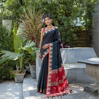 Black Zari Work Tussar Silk Saree