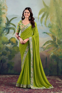 Green Embroidery Work Georgette Saree