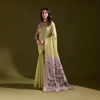 Green & Purple Zari Weaving Pallu Soft Muga Cotton Saree