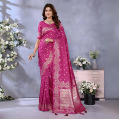 Dark Pink Gala Weaving Banarasi Silk Saree