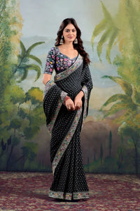 Black Georgette Embroidery Work Saree