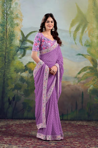 Lavender Georgette Embroidery Work Saree