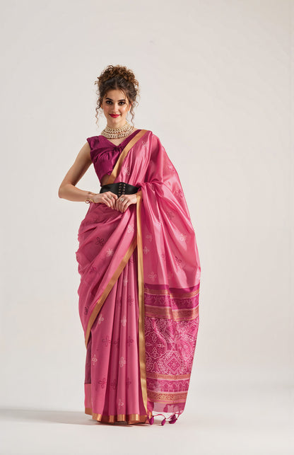 Pink Weaving Patola Silk Saree