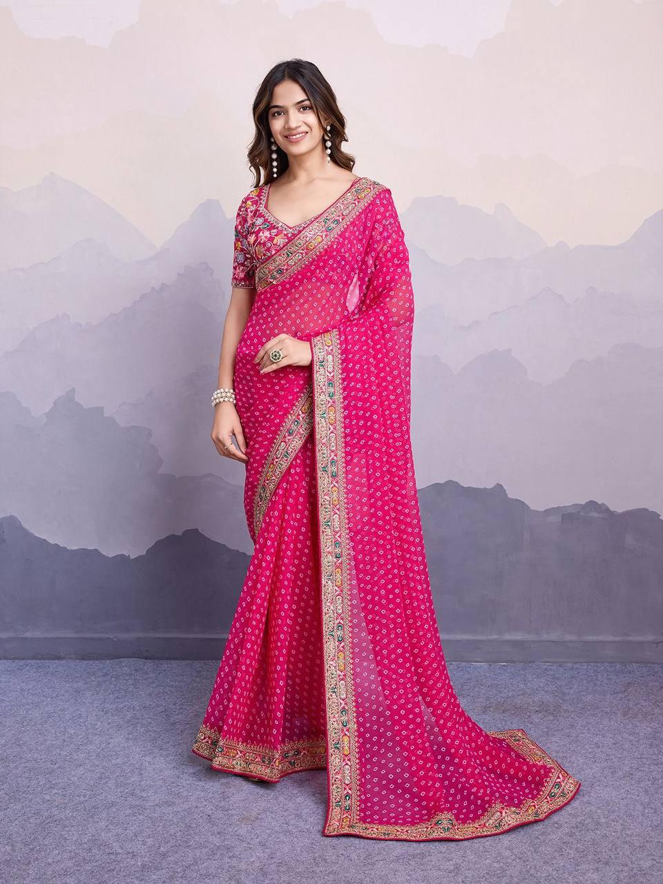 Georgette Sakhi Bandhej Saree