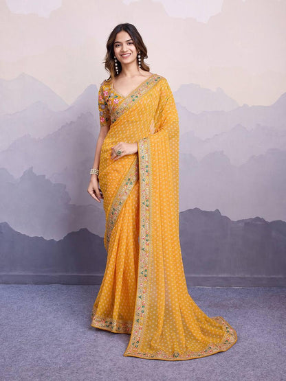 Georgette Sakhi Bandhej Saree