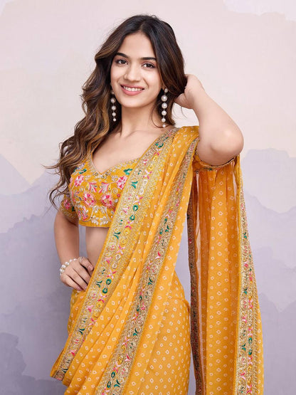 Georgette Sakhi Bandhej Saree