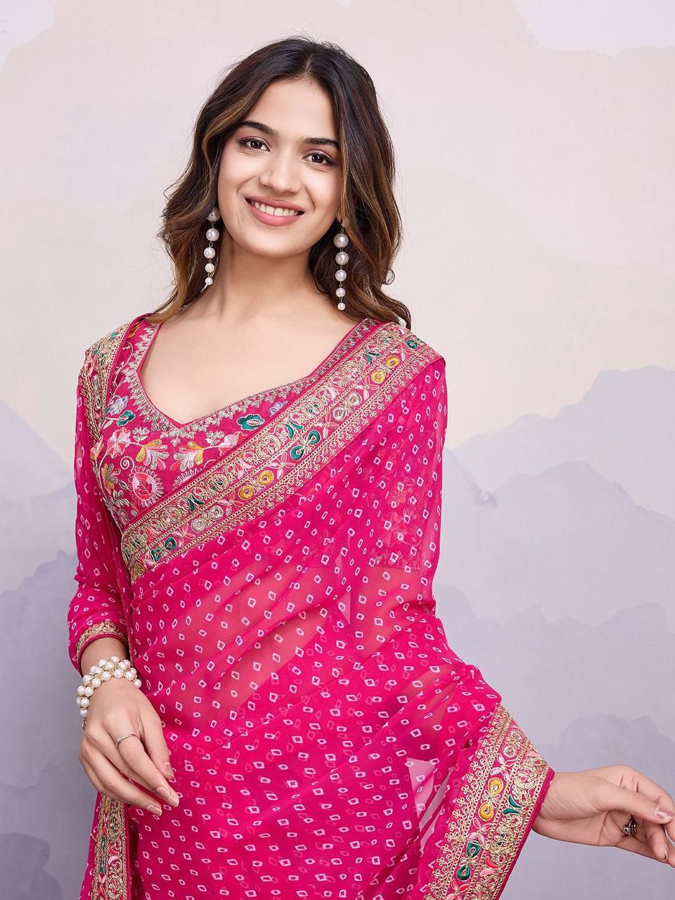 Georgette Sakhi Bandhej Saree