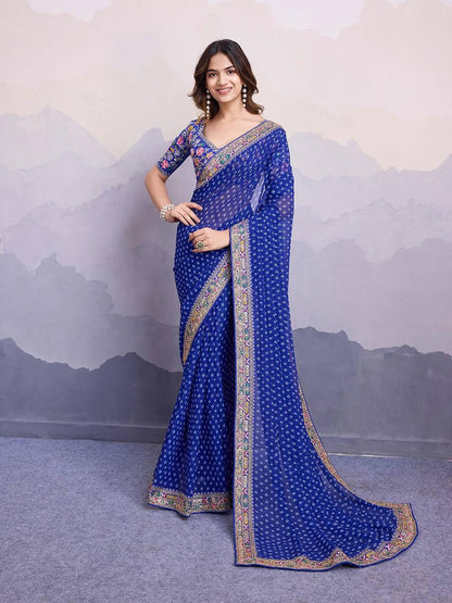 Georgette Sakhi Bandhej Saree