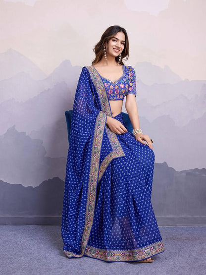 Georgette Sakhi Bandhej Saree