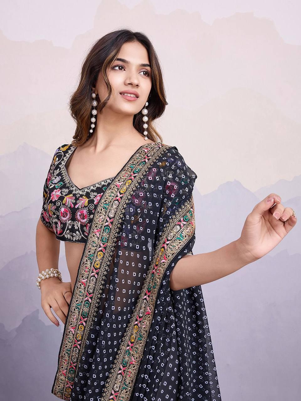 Georgette Sakhi Bandhej Saree