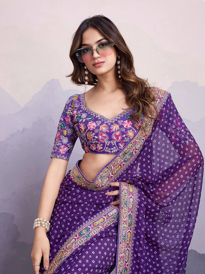 Georgette Sakhi Bandhej Saree