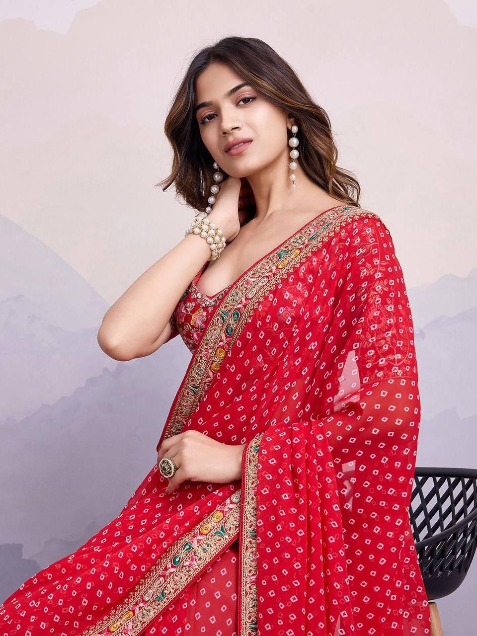 Georgette Sakhi Bandhej Saree