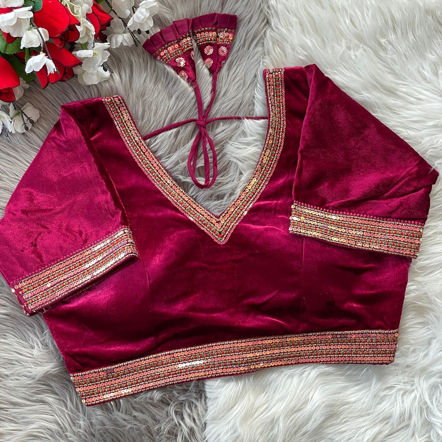 Designer-Pure-Soft-Velvet-Blouse-in-Red-–-Ideal-for-Sarees-&-Lehengas