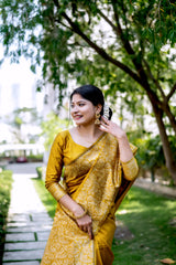 Yellow Kalamkari Weaving Raw Silk Saree