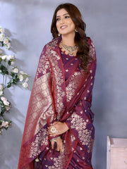 Maroon Banarasi Silk Gala Weaving Saree