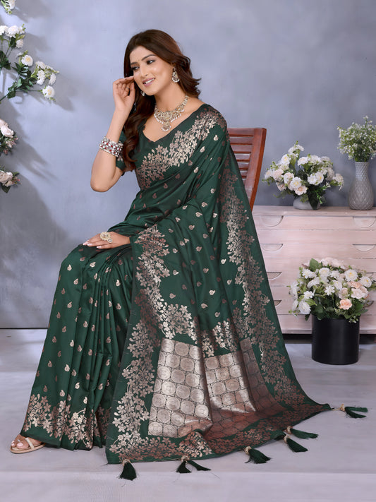 Dark Green Banarasi Silk Gala Weaving Saree