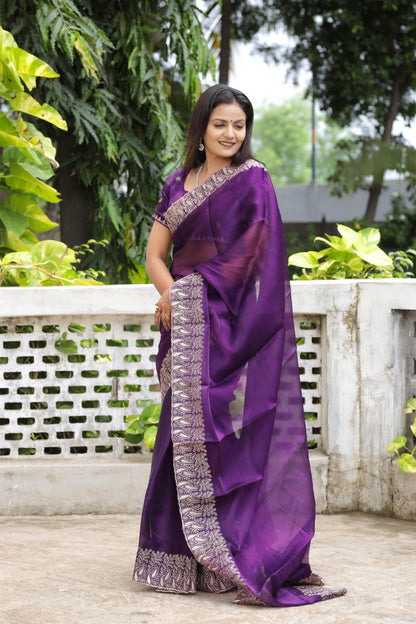 Soft burberry Silk Saree