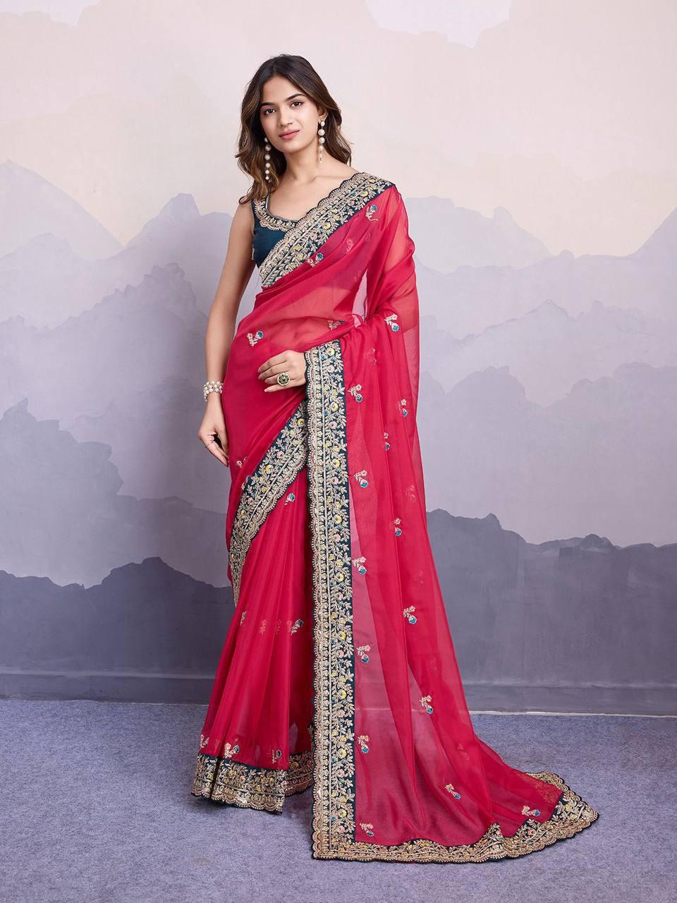 Soft Organza Sequins Saree