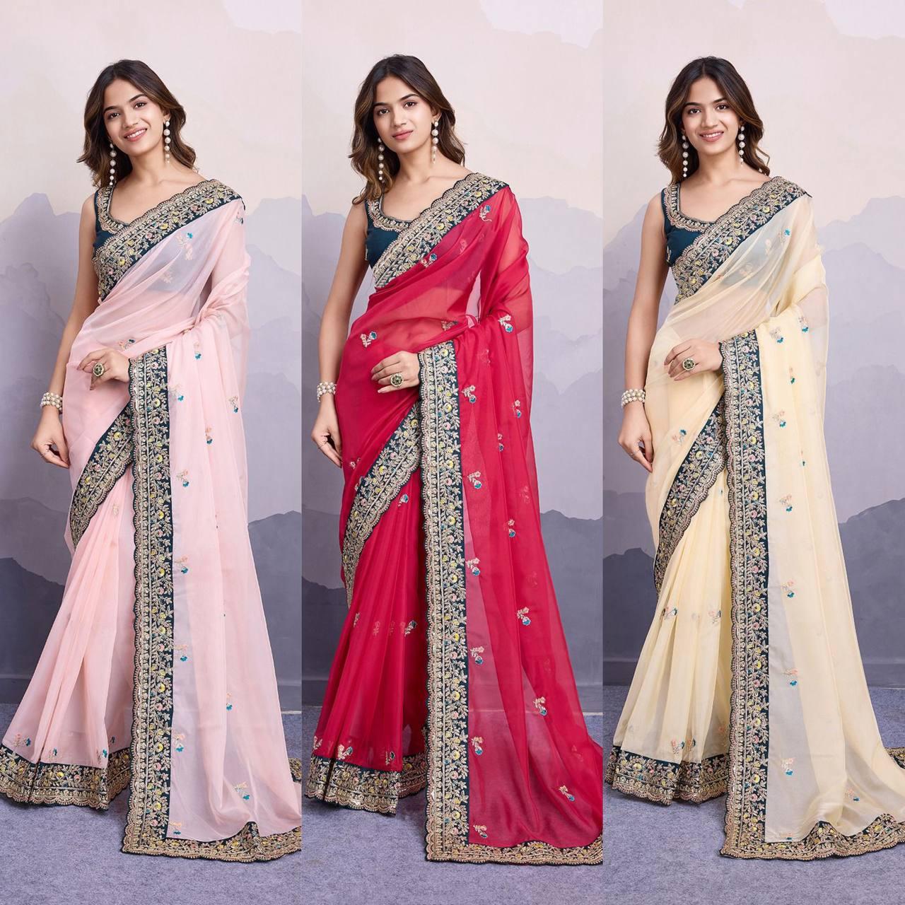 Soft Organza Sequins Saree