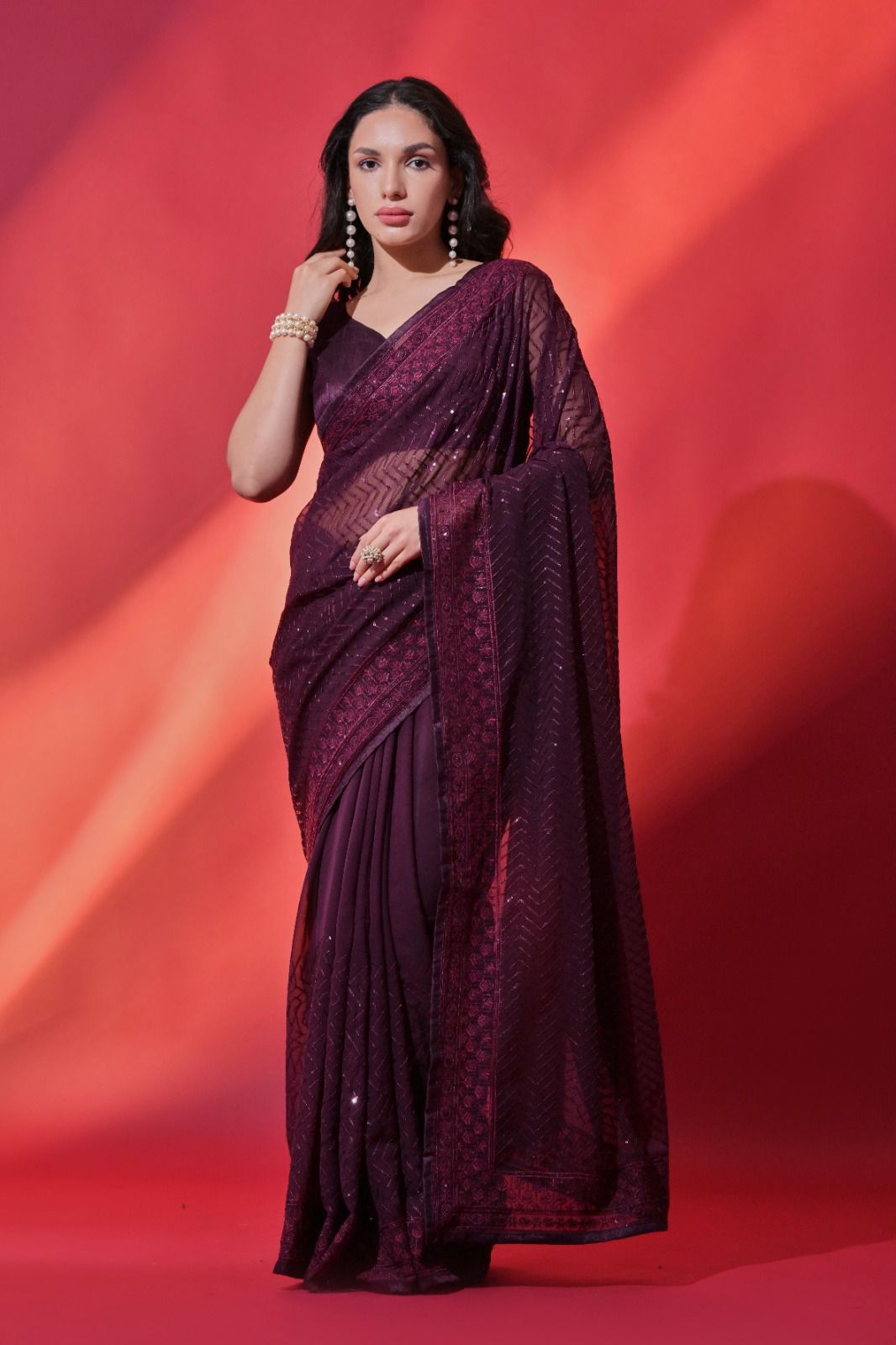 Georgette Sequence Embroidery Saree