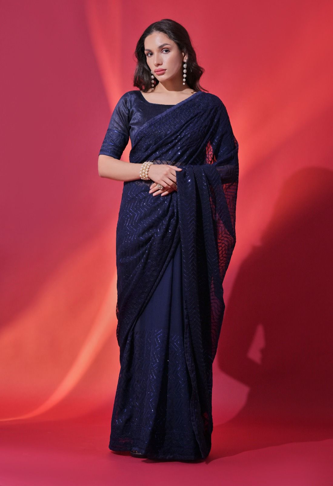 Georgette Sequence Embroidery Saree