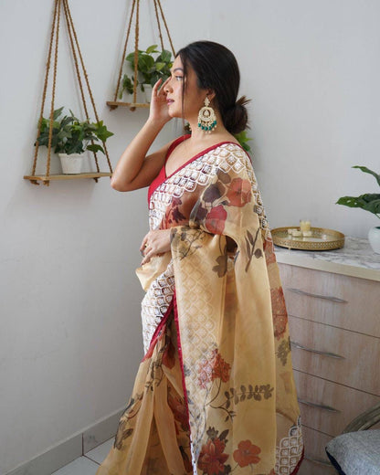 Organza Digital Floral Print Saree