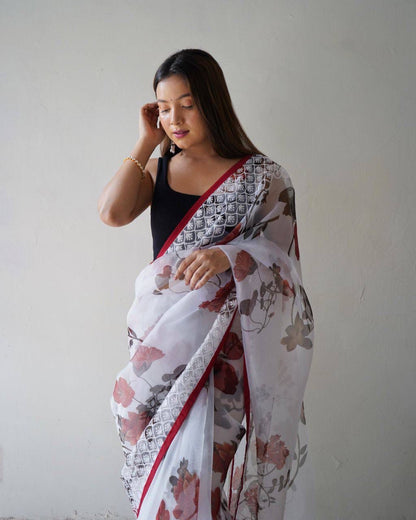 Organza Digital Floral Print Saree