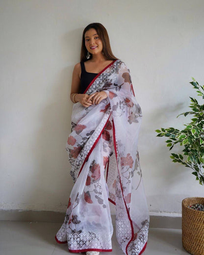 Organza Digital Floral Print Saree